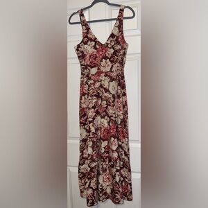 Chaps Floral Strapless V-Neck  midi Dress Size Small EUC